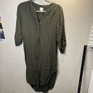 Cupio Women's Small Army Green Midi Casual Dress 3/4 Sleeves Workwear Business